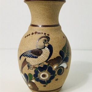 Vintage Tonala Mexico Folk Art Vase, w/ Bird Design